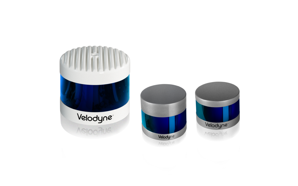 Velodyne Lidar's Sensor Family, pictured from left to right: Alpha Prime, Ultra Puck, and Puck