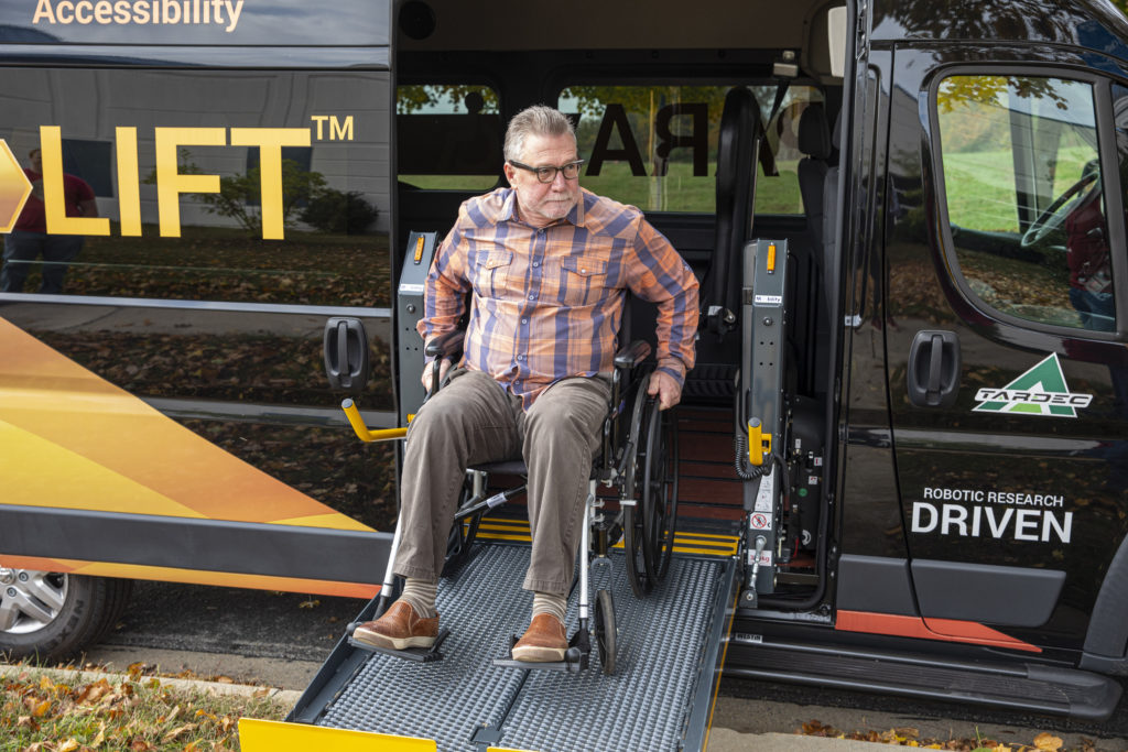 The ParaLift system, providing automated boarding and securement for wheelchair passengers, created by Robotic Research using Velodyne's Puck lidar sensor