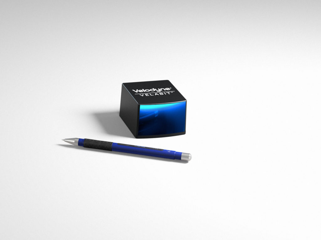 Velodyne Lidar Velabit Sensor pictured with pen