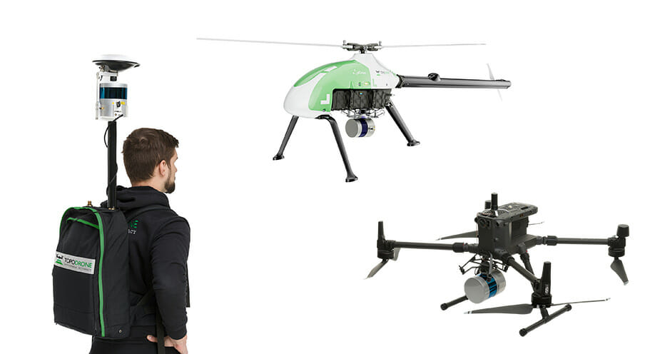 TOPODRONE drones, helicopters and backpacks equipped with Velodyne Lidar